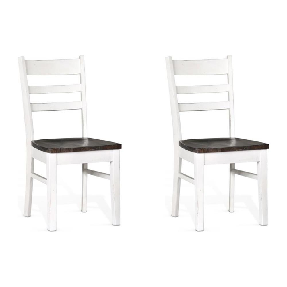 Pemberly Row 18" Wood Ladderback Chair in White and Dark Brown (Set of 2)