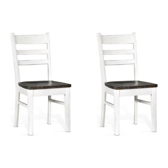 Pemberly Row 18" Wood Ladderback Chair in White and Dark Brown (Set of 2)