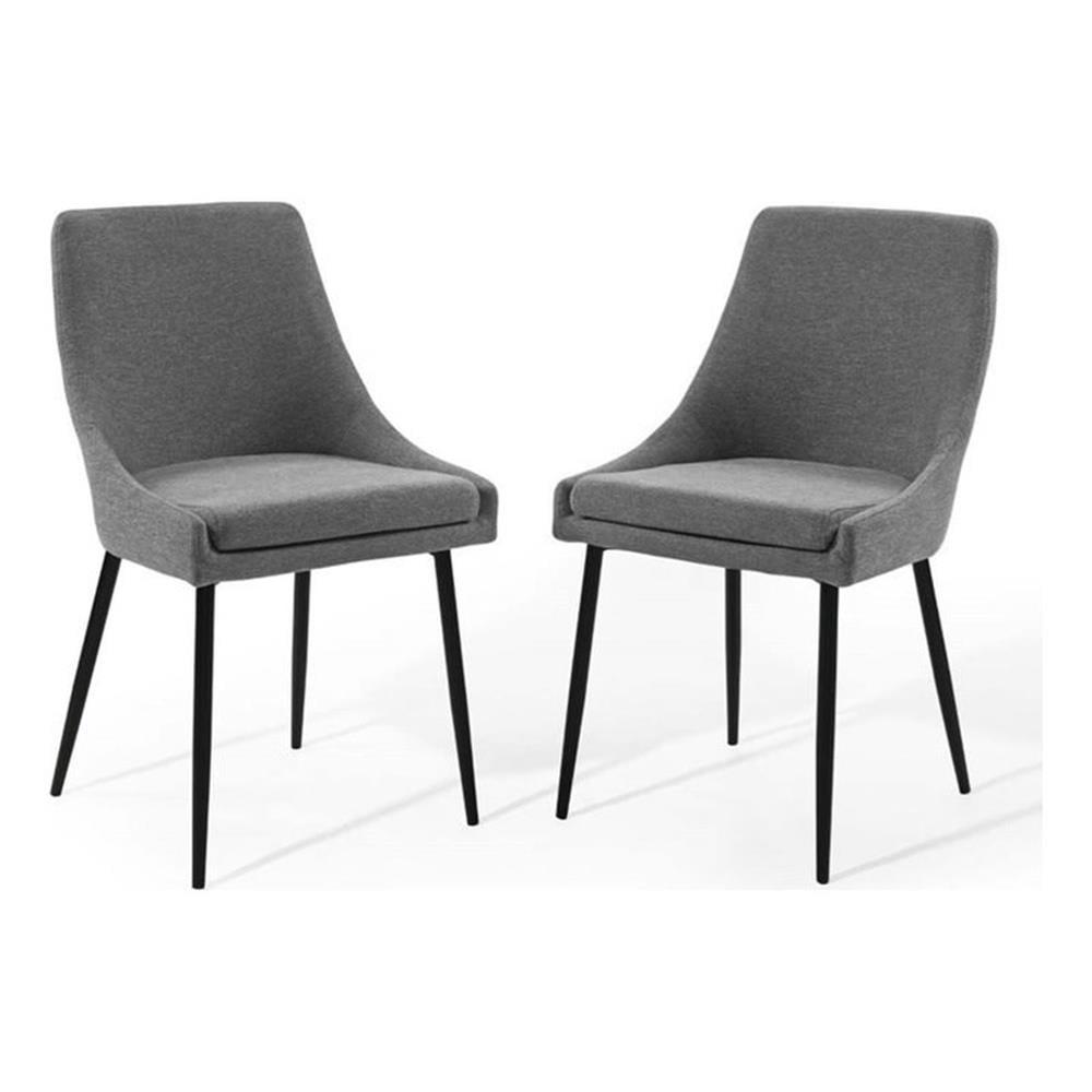 Modway Viscount Dining Chairs – Upholstered Fabric Set of 2 in Black Charcoal with Tapered Wood Legs, Mid-Century Modern Seating