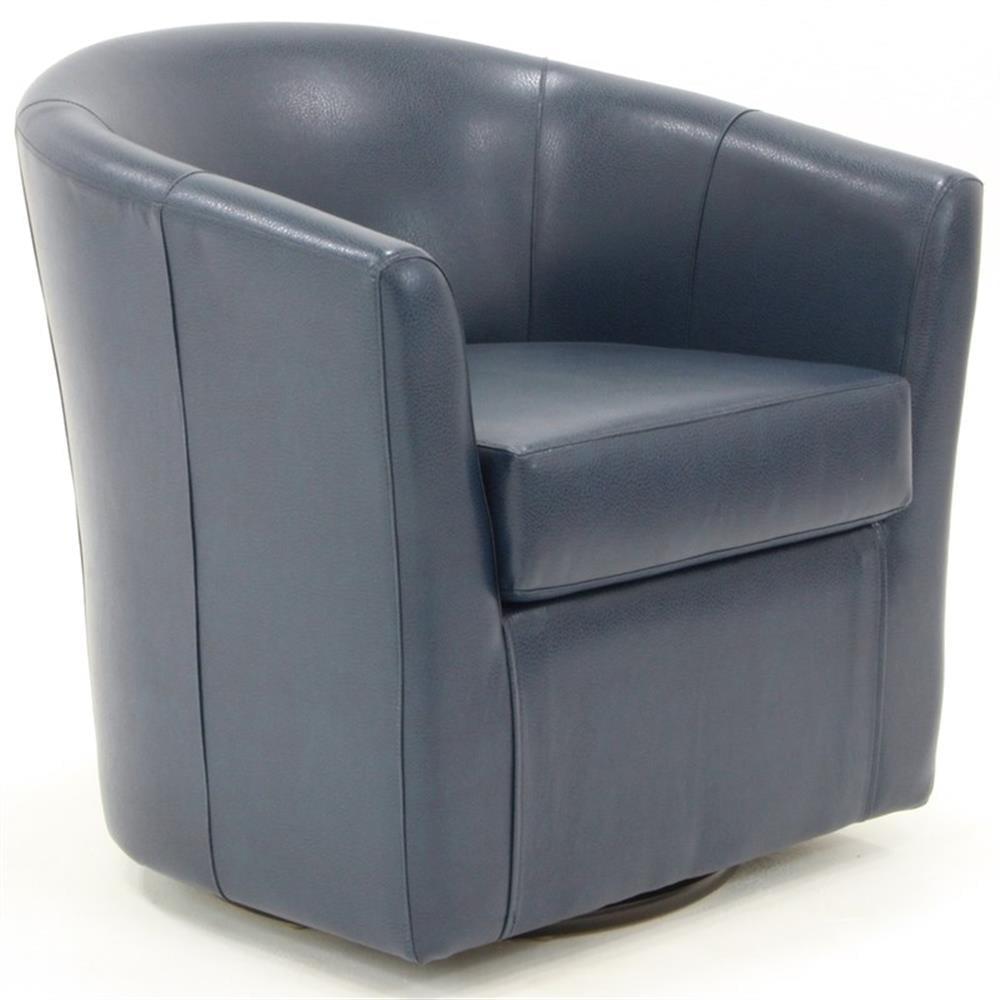 Peacock Blue Faux Leather Swivel Barrel Accent Chair