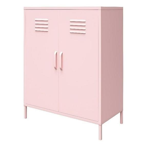 Pemberly Row 2 Door Metal Locker Style Storage Accent Cabinet in Bashful Pink