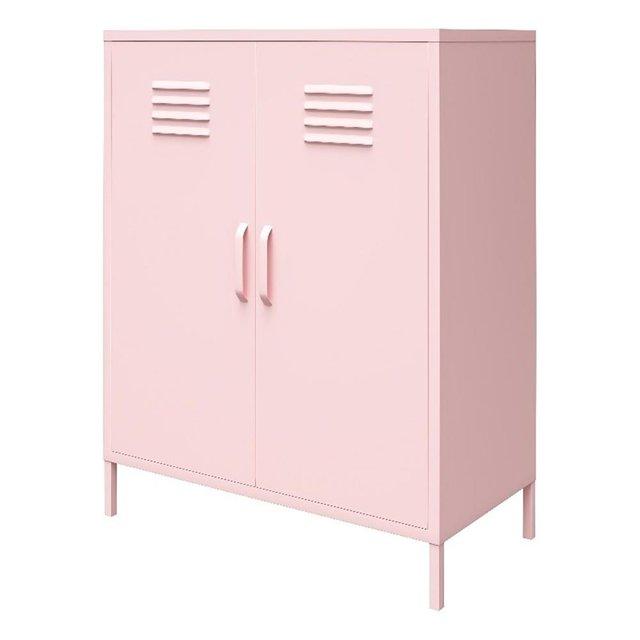 Pemberly Row 2 Door Metal Locker Style Storage Accent Cabinet in Bashful Pink