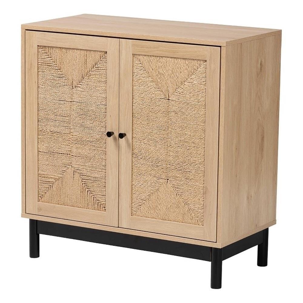 Baxton Studio Cherelle Mid-Century Modern Light Brown and Black 2-Door Storage Cabinet