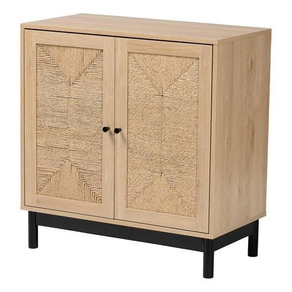Baxton Studio Cherelle Mid-Century Modern Light Brown and Black 2-Door Storage Cabinet