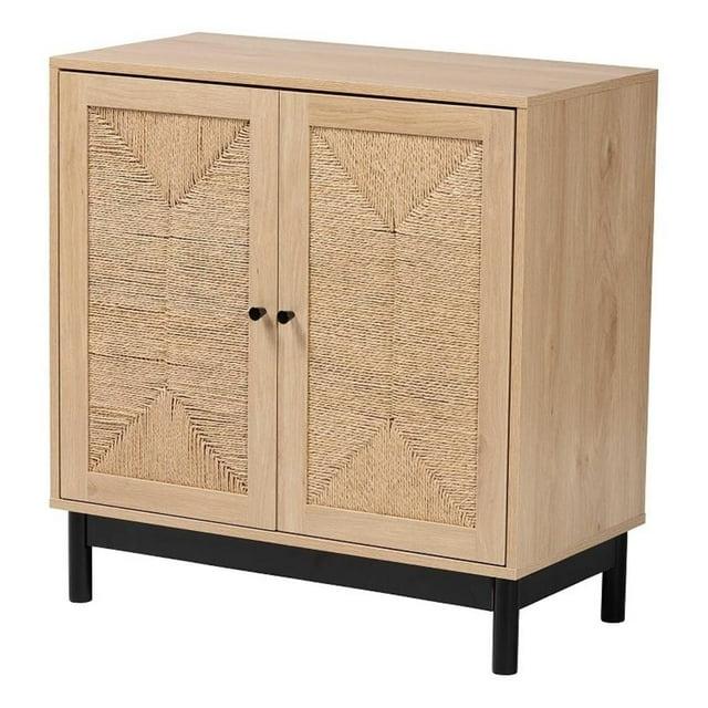 Baxton Studio Cherelle Mid-Century Modern Light Brown and Black 2-Door Storage Cabinet