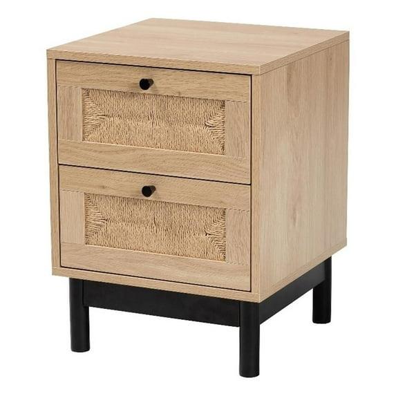 Baxton Studio Cherelle 2 Drawer End Table Light Brown/Black:Nightstand, Particle Board Construction