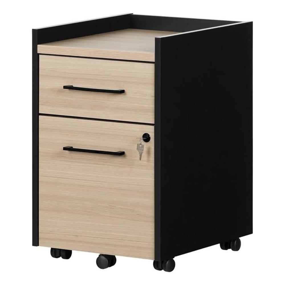 Soft Elm and Matte Black 2-Drawer Mobile Lockable File Cabinet