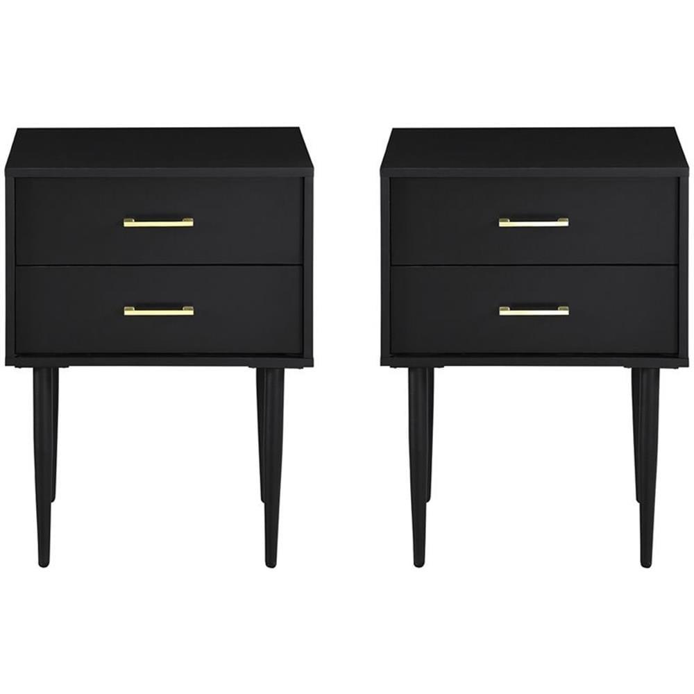 Walker Edison Mid Century Modern Two-Drawer Nightstand, Black