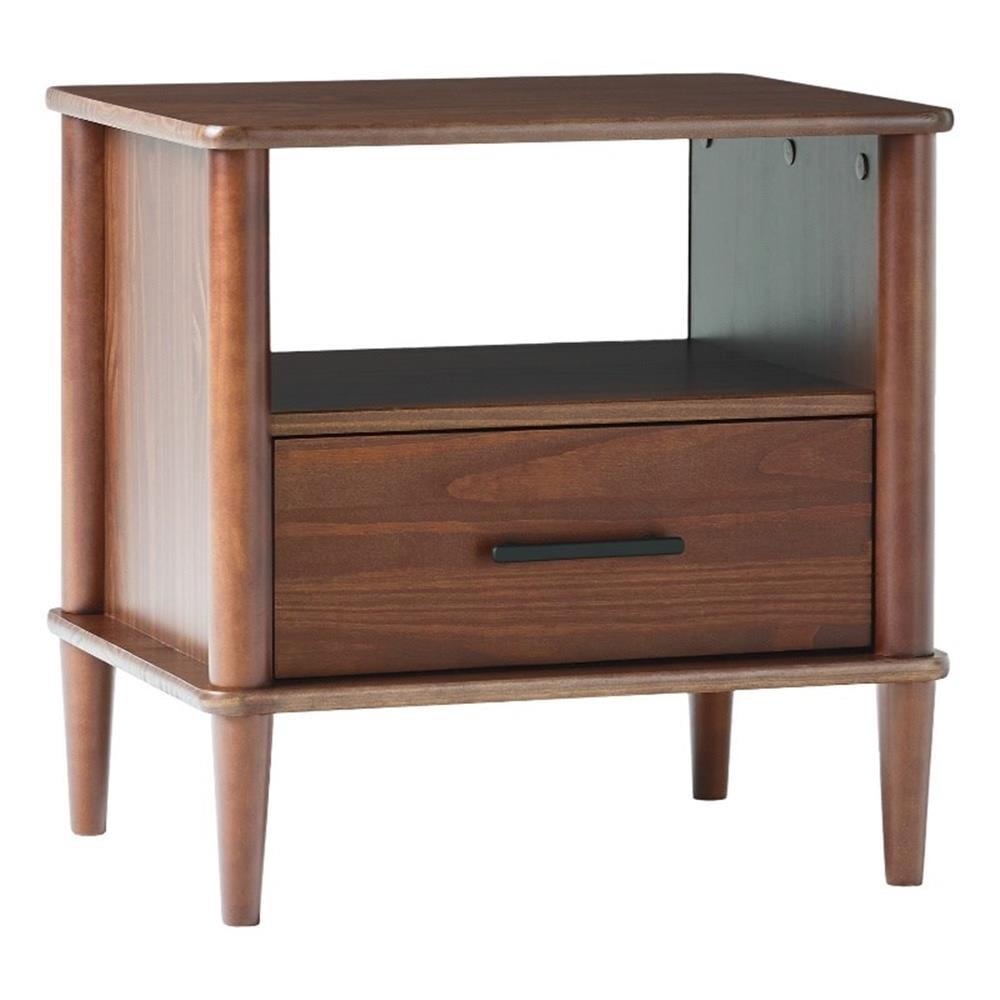 Walnut Spindle Leg Solid Pine Nightstand with Drawer