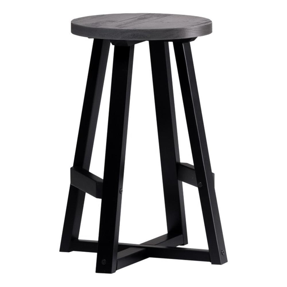 24" Gray and Black Distressed Wood Bar Stool