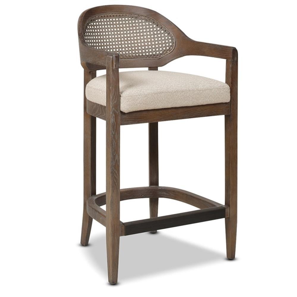 Jennifer Taylor Home Americana Mid-Century Modern 26" Cane Back Counter Stool, Taupe Beige Textured Weave