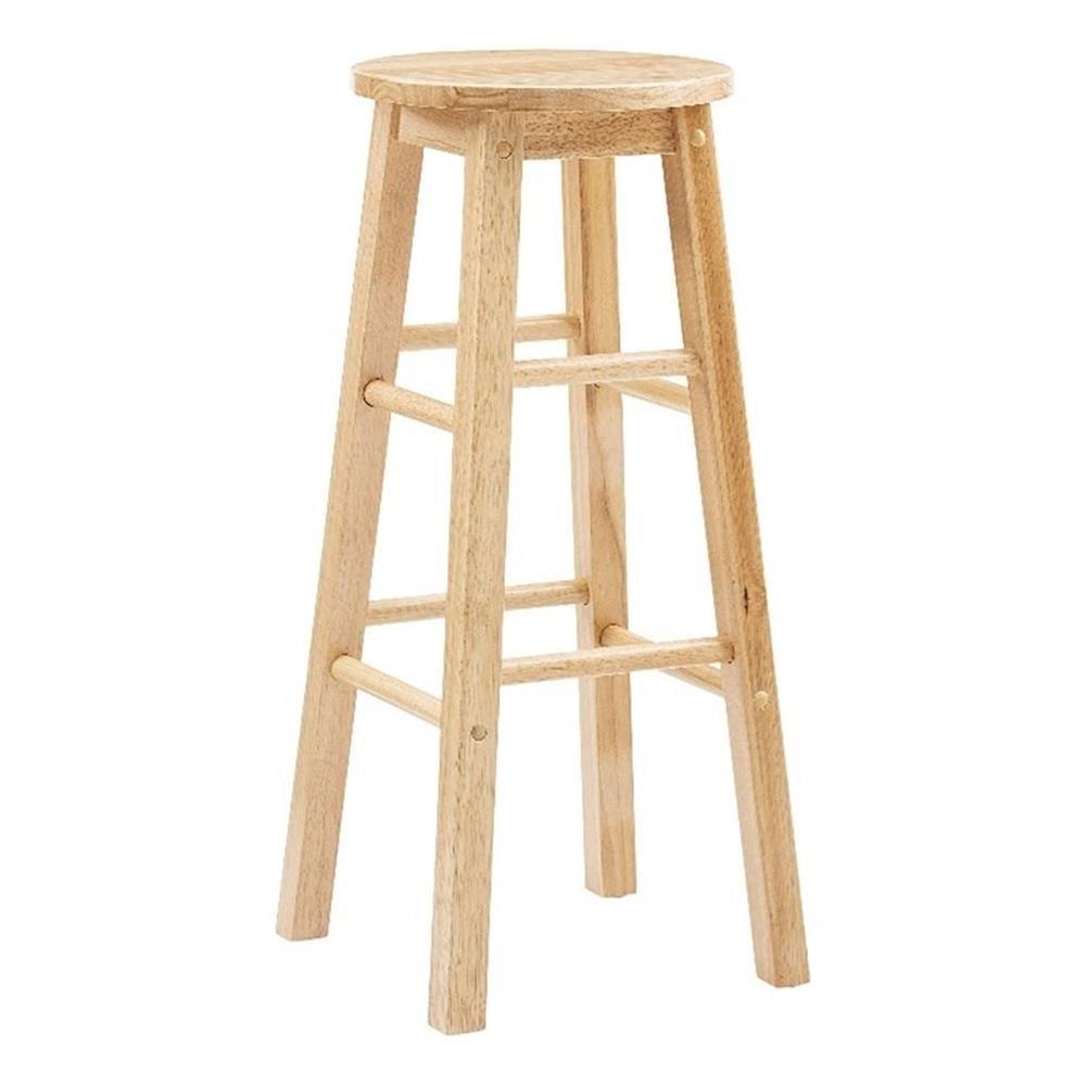 Natural Wood 29" Bar Stool with Round Seat and Footrest