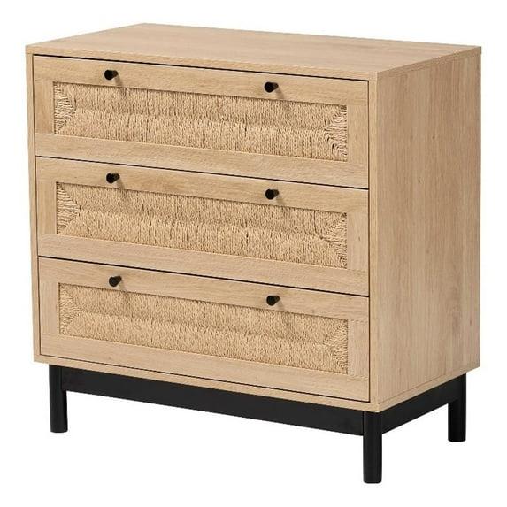 Baxton Studio Cherelle Mid-Century Modern Light Brown and Black 3-Drawer Storage Cabinet
