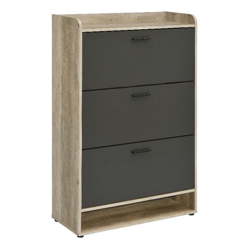 Pemberly Row 3-tier Wood Shoe Storage Cabinet Antique Pine and Gray