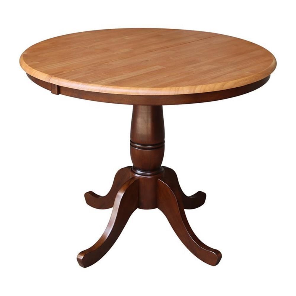 Pemberly Row 36" Round Top Pedestal Table With 12" Leaf in Brown