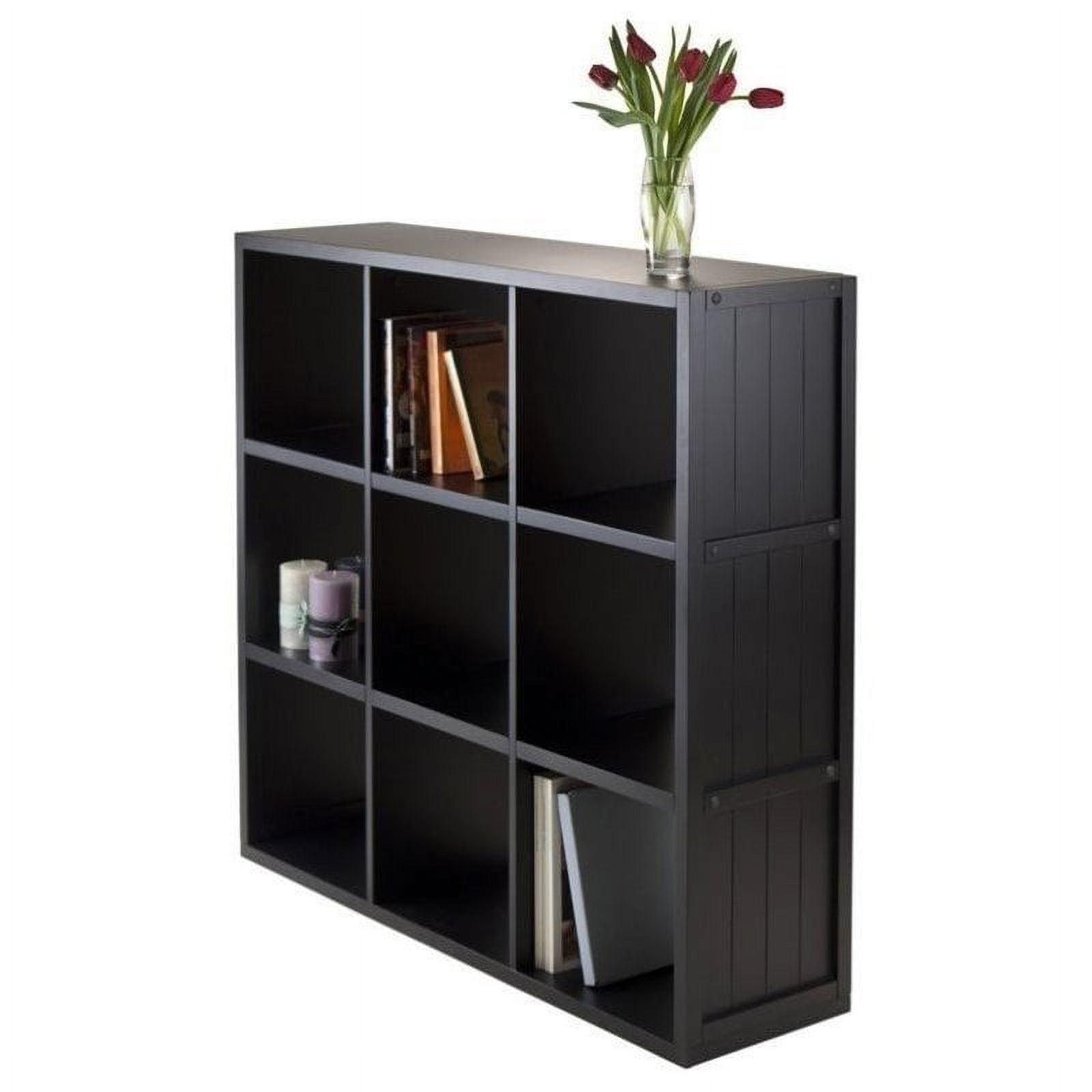 Transitional Black Composite Wood 9-Cube Organizer