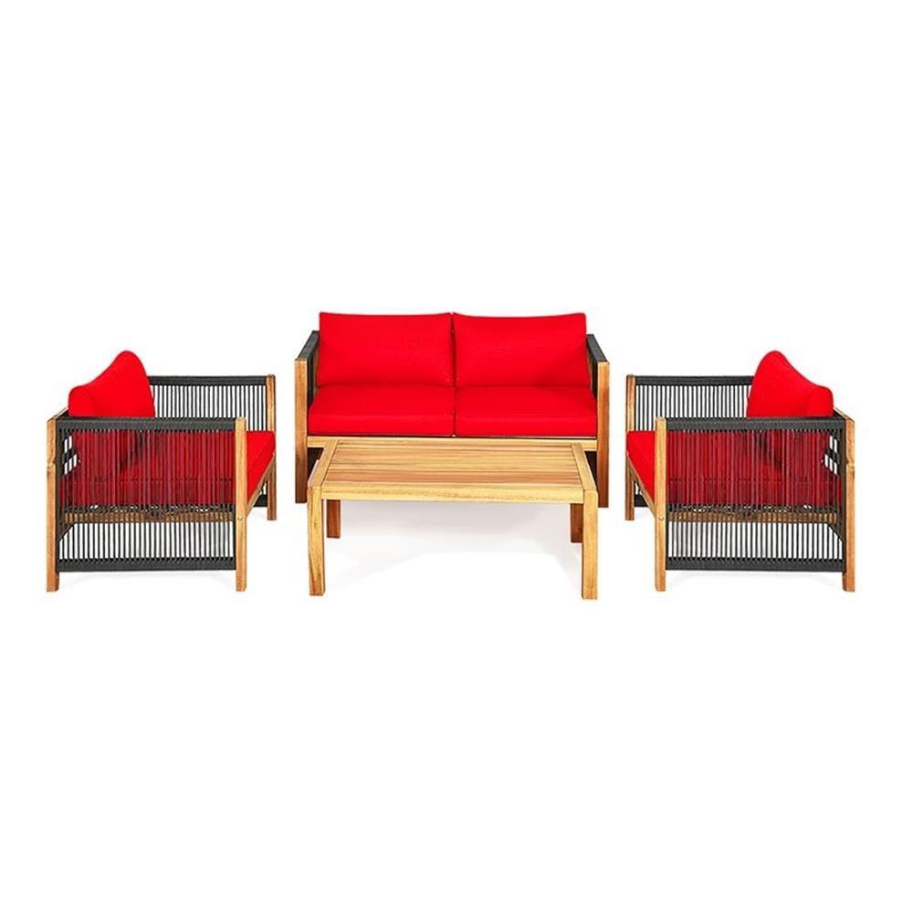 Highland Dunes Menges Outdoor Patio 4 Pieces Acacia Wood Sofa Set with Cushions