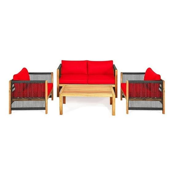 Highland Dunes Menges Outdoor Patio 4 Pieces Acacia Wood Sofa Set with Cushions