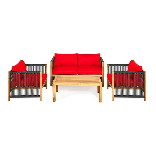 Highland Dunes Menges Outdoor Patio 4 Pieces Acacia Wood Sofa Set with Cushions