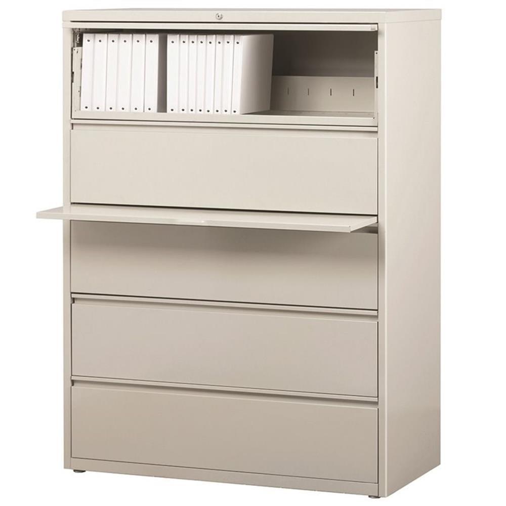 Light Gray 42" Wide Steel 5 Drawer Lockable Lateral File Cabinet