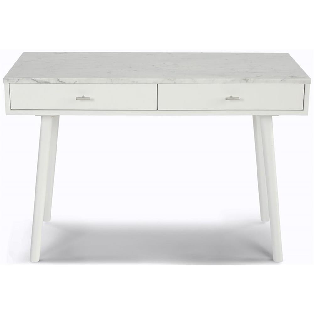 The Bianco Collection Viola 44" Rectangular Italian Carrara White Marble Writing Desk with White Legs