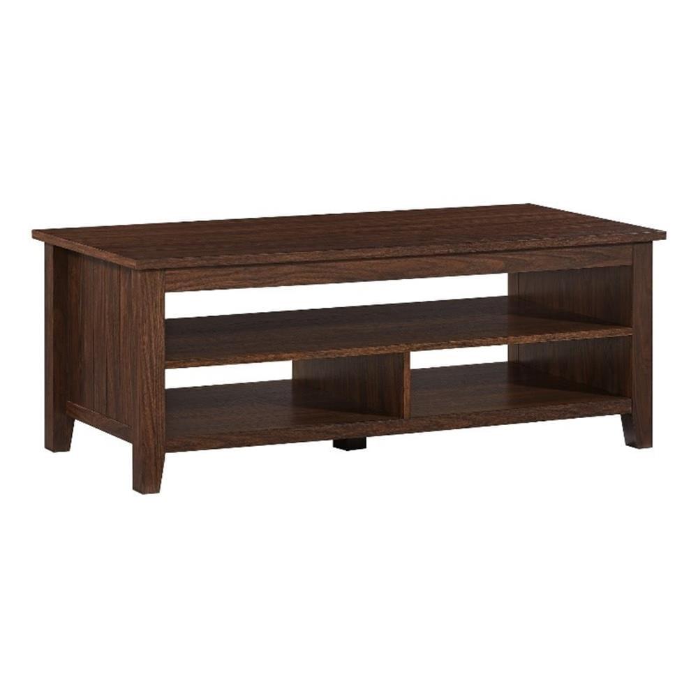 Dark Walnut Grooved Panel Coffee Table with Lower Shelf