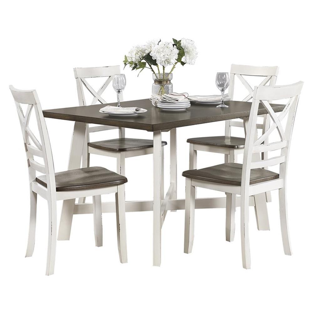 Kingfisher Lane 5 Piece Wood Dining Set in Antique White and Cherry