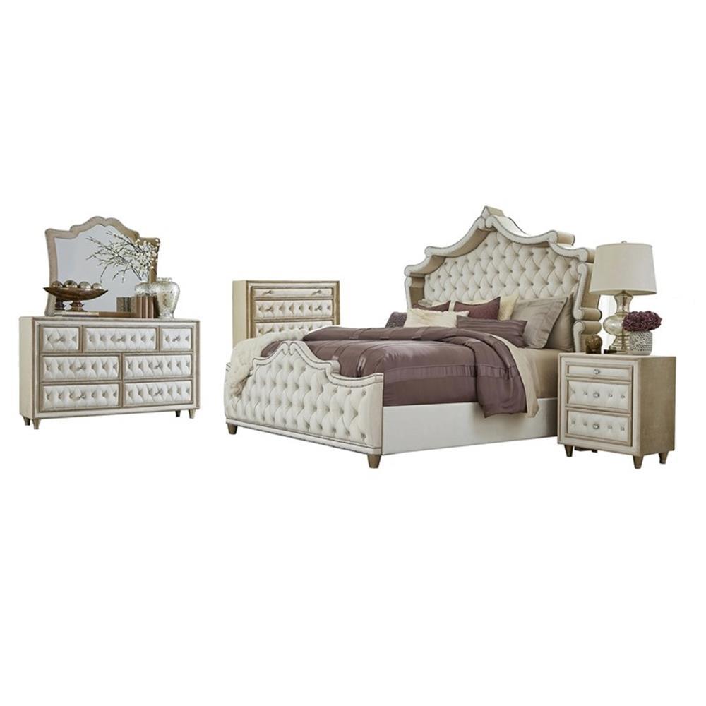 Pemberly Row 5-piece Eastern King Upholstered Velvet Bedroom Set Ivory