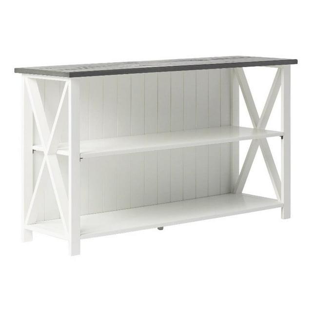 Walker Edison Modern Farmhouse Solid Wood Storage Console Table, White/Grey