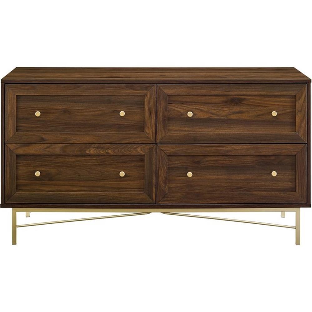 Modern Glam 56" Double Dresser with Gold Accents in Dark Walnut