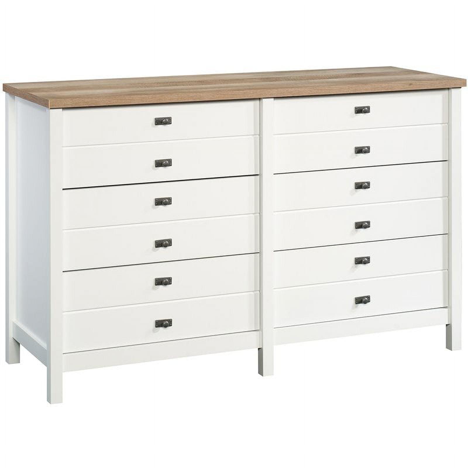 Soft White and Lintel Oak Wood Frame Double Dresser with 6 Drawers