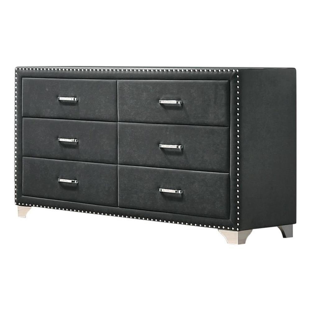 Gray Velvet Upholstered 6-Drawer Dresser with Chrome Legs