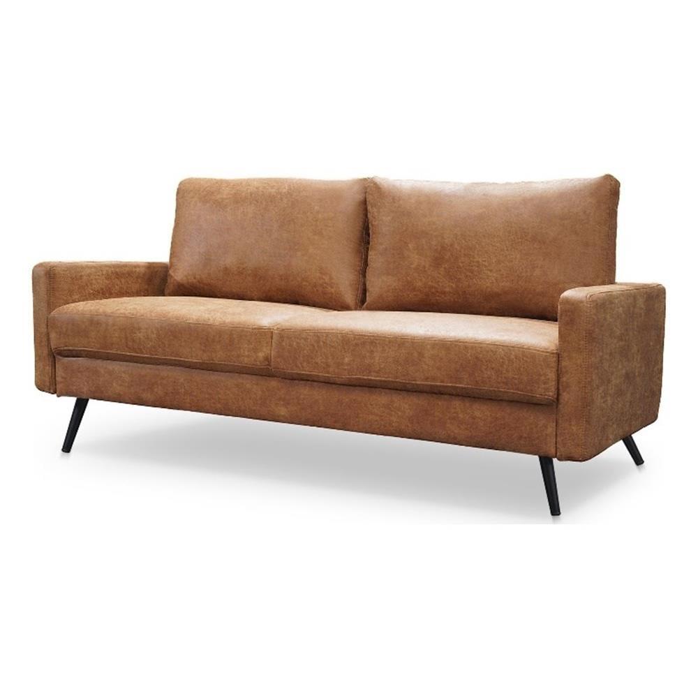 70'' Brown Leather Loveseat with Track Arms and Pillow Back