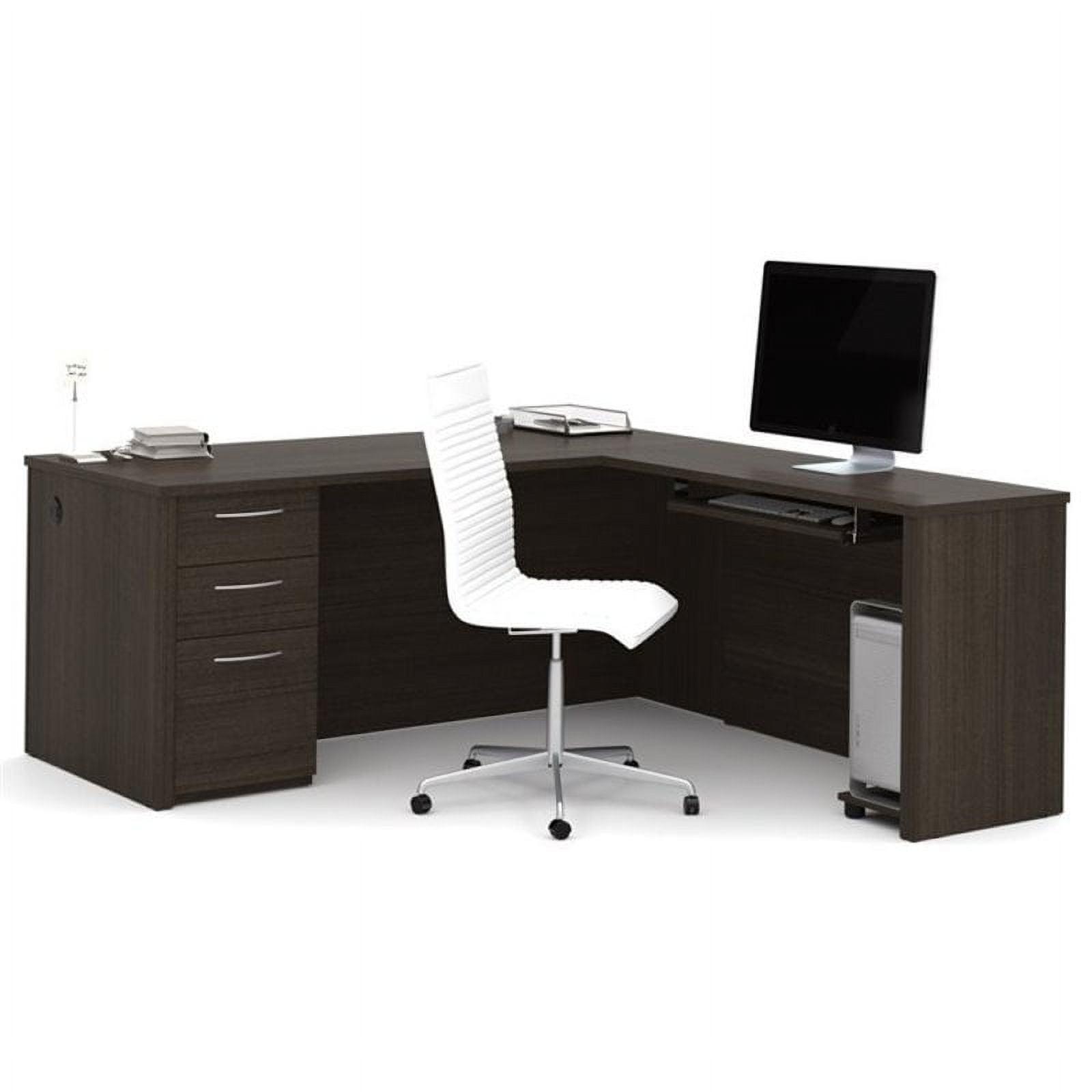 Contemporary Modern Dark Chocolate L-Shaped Desk with Drawers