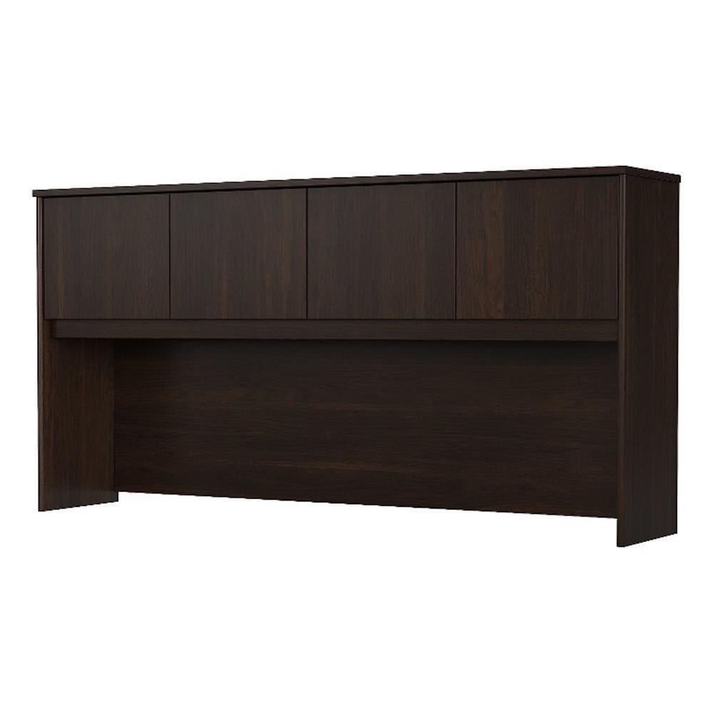 Black Walnut 72W Engineered Wood Desk Hutch with Storage