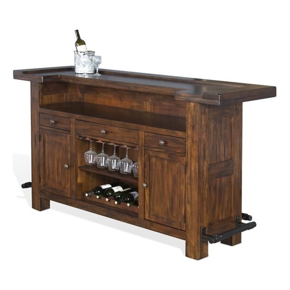 Farmhouse Inspired Medium Brown Wood Bar Unit with Storage