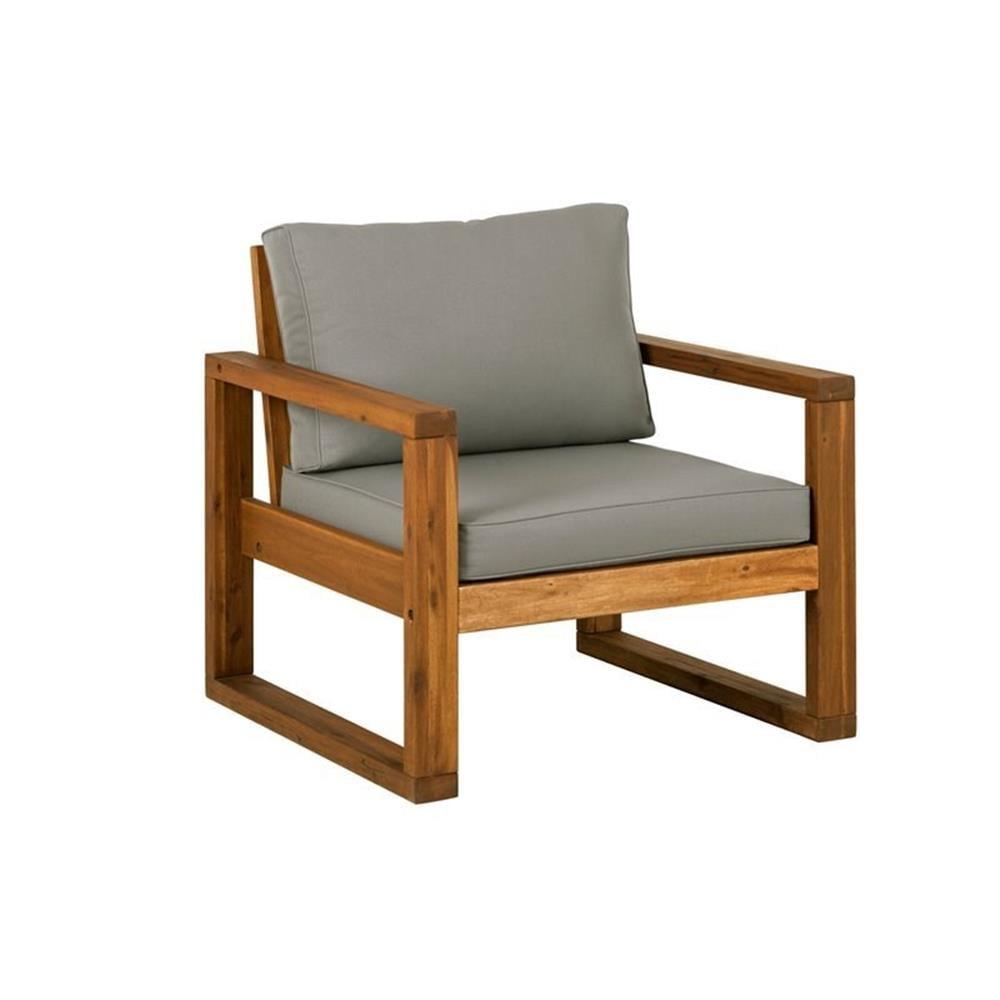 Gray Acacia Wood Outdoor Chair and Ottoman Set with Cushions