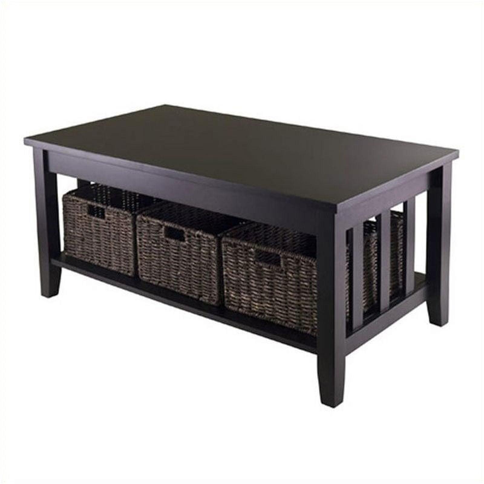 Winsome Morris Coffee Table with Baskets Espresso, Chocolate: Rectangular, Wood Composite, Fixed Shelf Storage