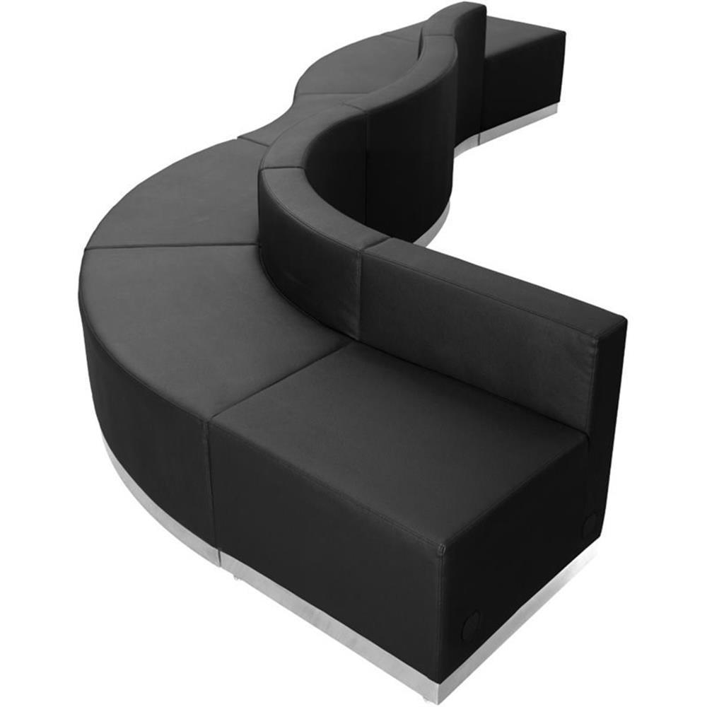 Modular Black Leather Reception Seating Set with Metal Base