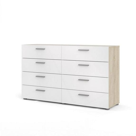 Tvilum Loft 8 Drawer Double Dresser for Adults, Oak Structure and White High Gloss