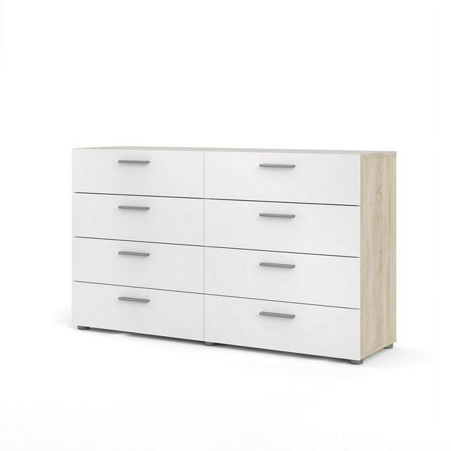 Tvilum Loft 8 Drawer Double Dresser for Adults, Oak Structure and White High Gloss