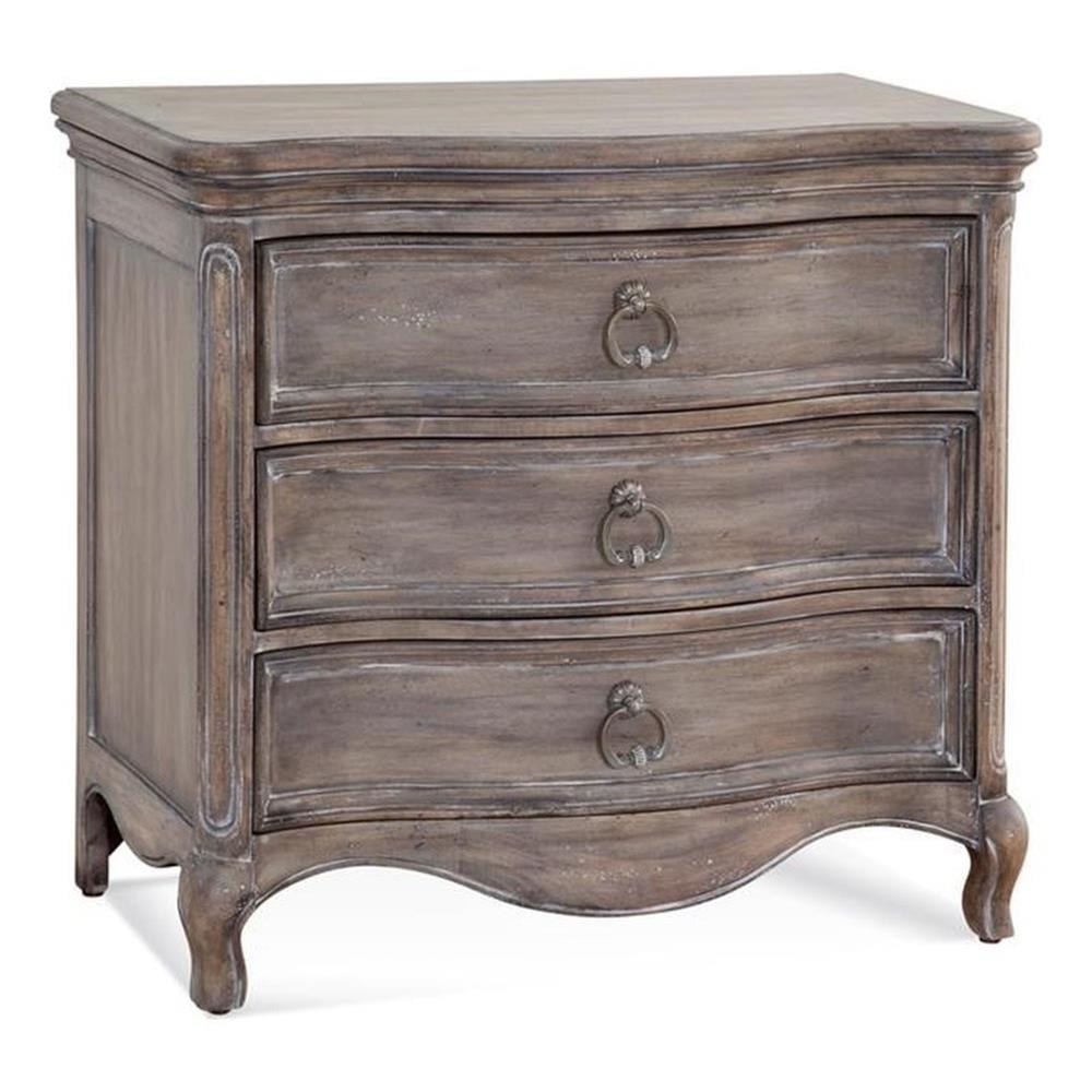 Antique Gray Mahogany 3-Drawer Nightstand with Pewter Pulls