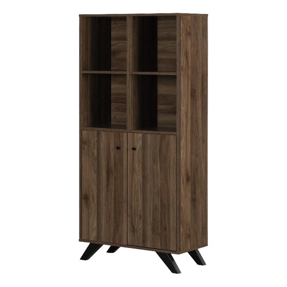 Natural Walnut 5-Shelf Office Bookcase with Doors