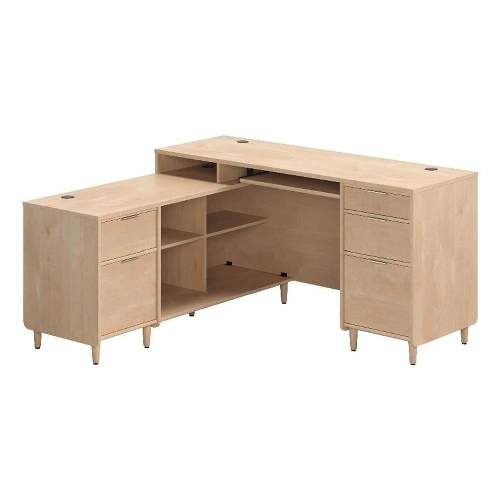 Clifford Place L-Shaped Desk Natural Maple - Sauder: Executive Workstation with File Storage & Cubbyholes