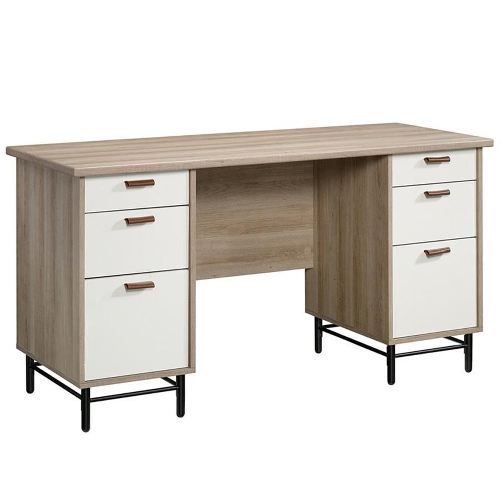 Sauder Anda Norr Engineered Wood Executive Desk in Sky Oak and White