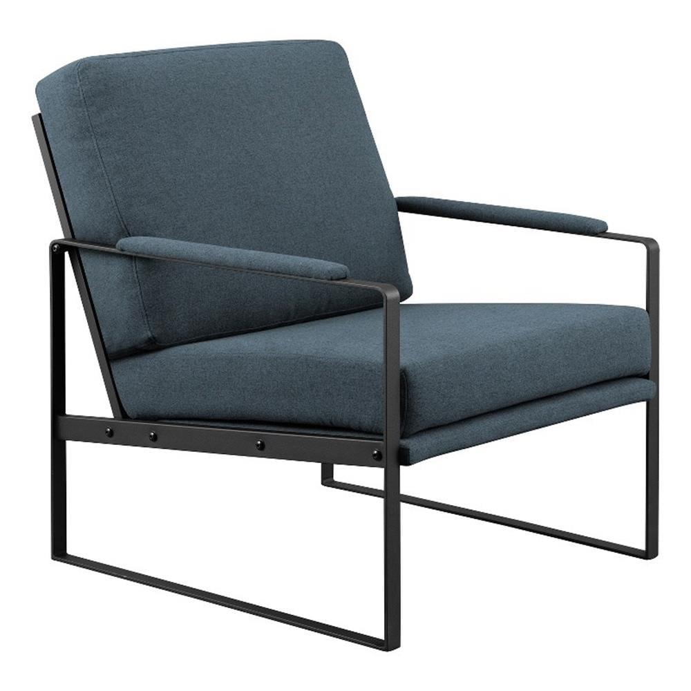 Indigo Blue and Black Metal Frame Accent Chair