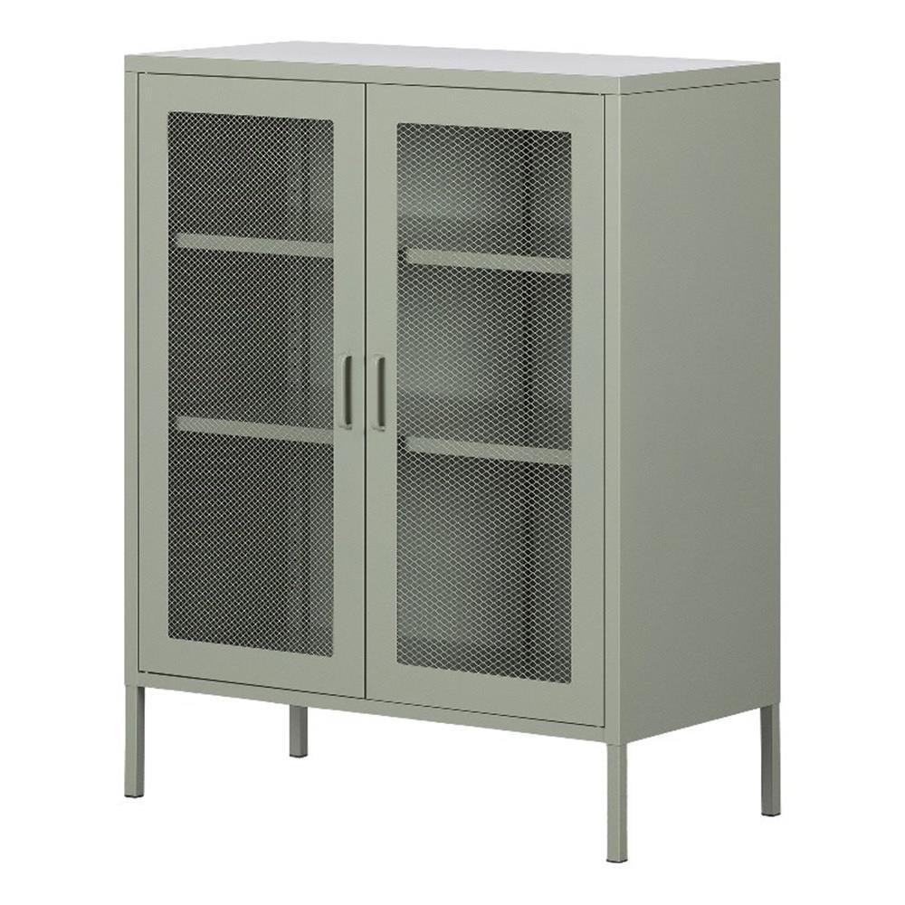 South Shore 40" Decorative Storage Cabinet Sage Green: Metal Frame, 3 Shelves, Anti-Tip Hardware