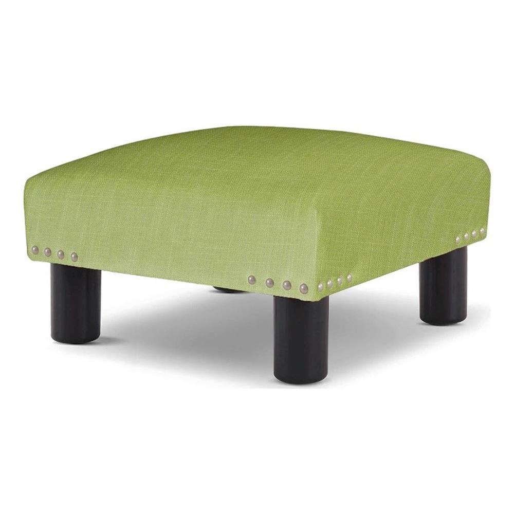 Bright Chartreuse Linen Cotton Blend Square Footstool Ottoman