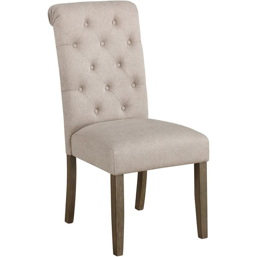 Pemberly Row Contemporary Tufted Back Fabric Dining Chairs in Beige (Set of 2)