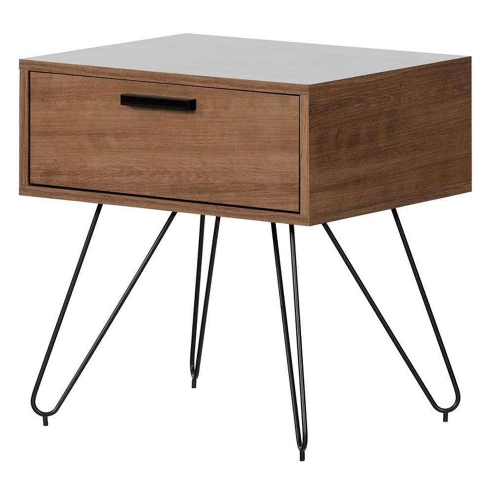 Vito End Table 1 Drawer Dark Wood - South Shore: Scandinavian Style, Mid-Century Hairpin Legs